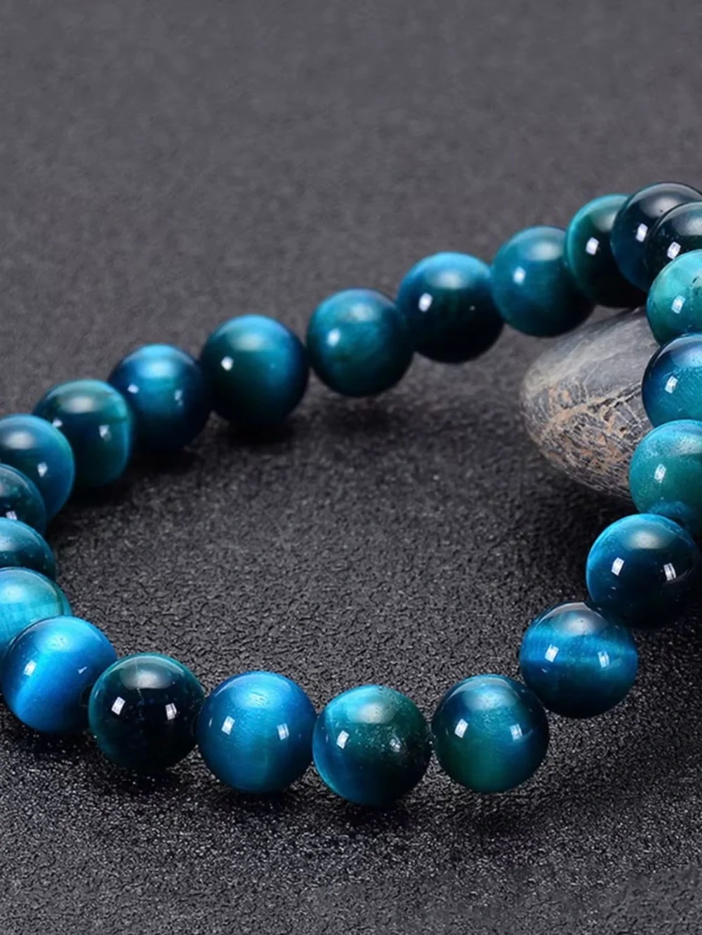 10mm Blue Tiger Eye Beaded Bracelet - Women Jewelry